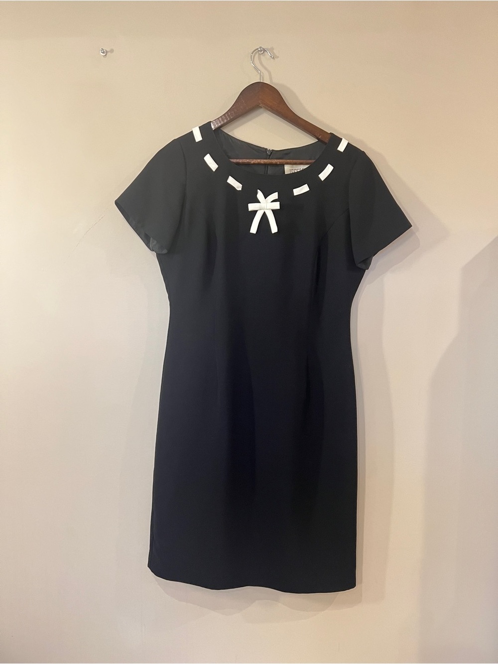 Jessica Black Mini Dress with White Neckline Bow - Picture 5 of 7
